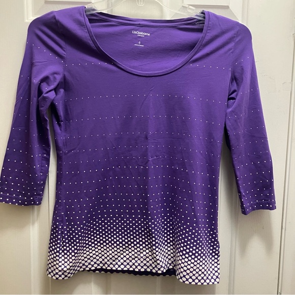 Liz Claiborne Tops - liz claiborne Purple 3/4 Sleeve Size Small Polka Dot Top